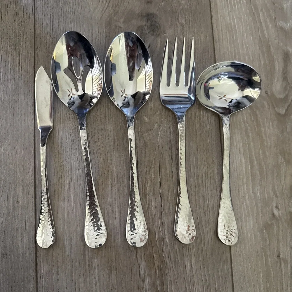 Ginkgo LAFAYETTE Stainless Hammered Glossy‎ Serving HOSTESS SERVING SET SET of 5